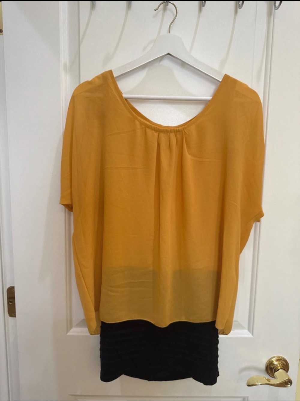 Relaxed Mustard Yellow Scoop-Neck Blouse